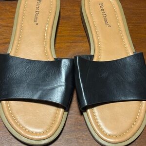 Pierre Dumas Black and Tan Slide Sandals